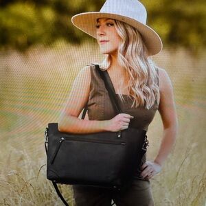 S-ZONE Leather Tote Bag w/Crossbody Strap Travel Laptop Business  NEW Portland